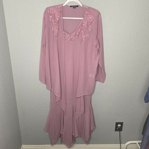 Roaman's Pink Sequin Handkerchief Hem Jacket Dress Set Size 18W - Picture 3 of 10